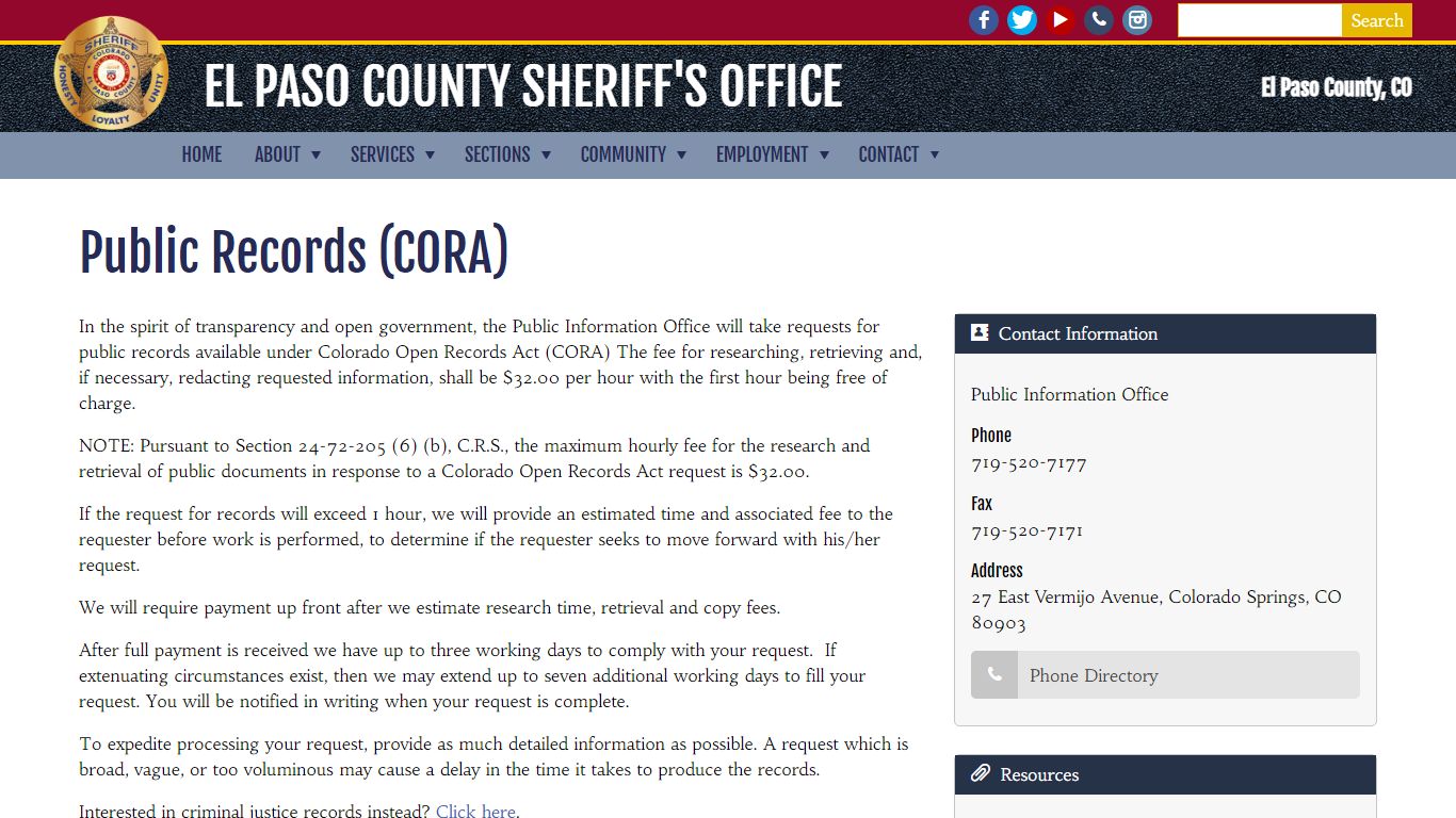Public Records (CORA) | El Paso County Sheriff